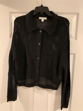 And Now This Black Open-Knit Button Cardigan
